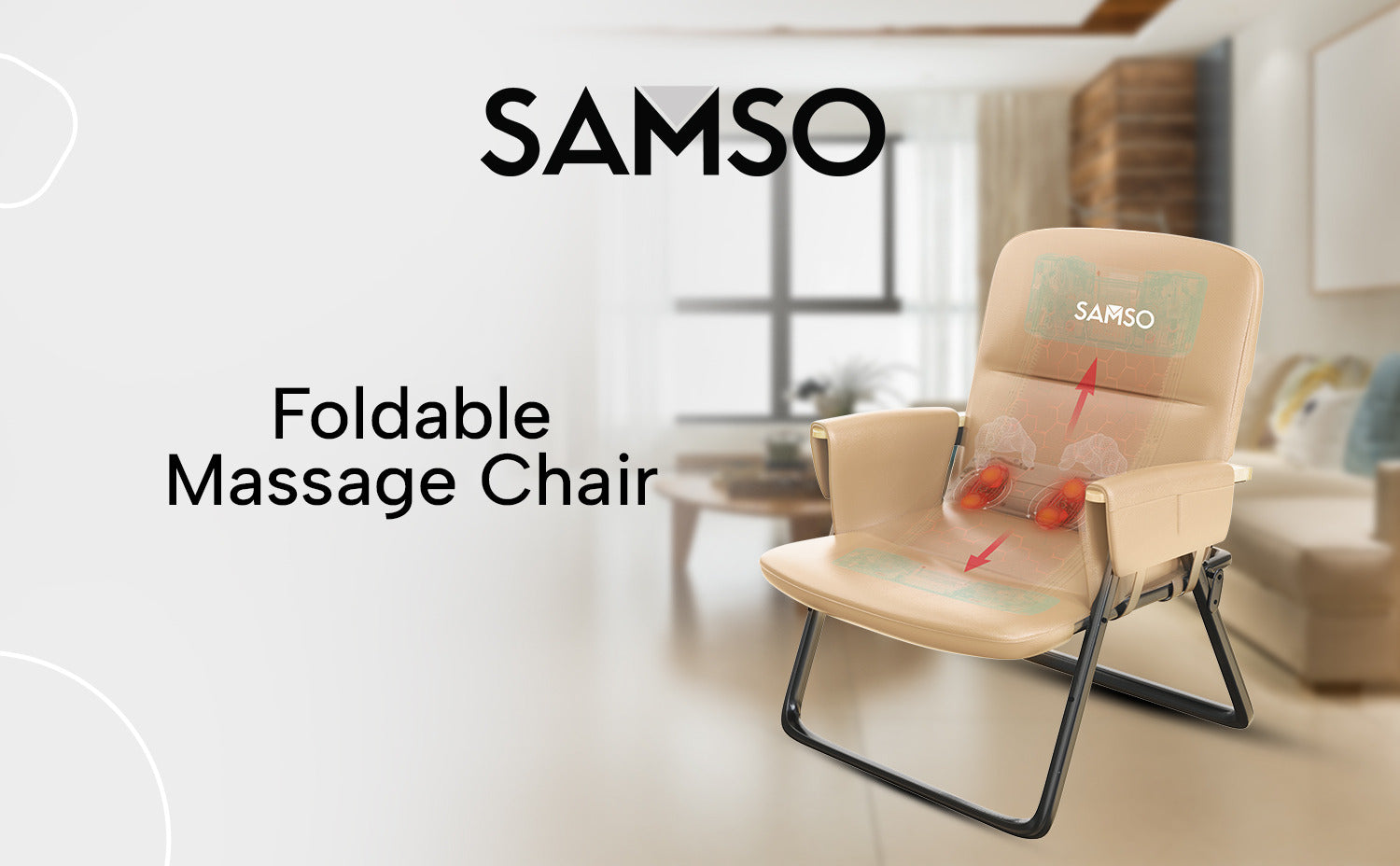 SAMSO M-Chair Foldable Massage Chair, Compact and Portable, Kneading Massage for Relaxation, Spot or Shiatsu Massage for Neck, Upper Back, Lower Back and Thighs